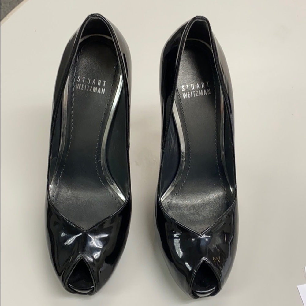 Stuart Weitzman black Patent Leather peep toe